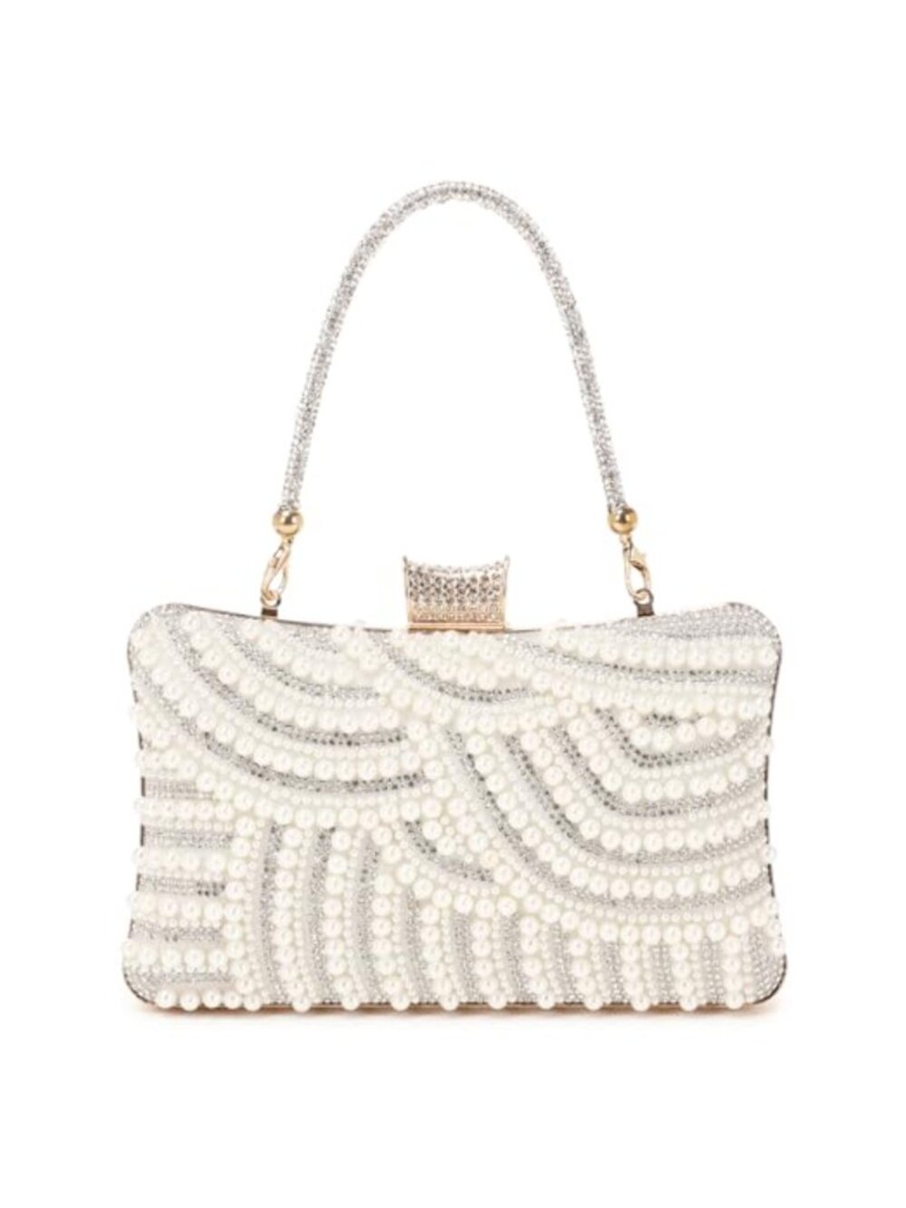 Pearl Clutch Beaded Evening Handbag Bridal Wedding Purse with Chain Strap